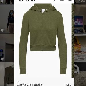 TNA Army Green Waffle Zip Hoodie - Size S